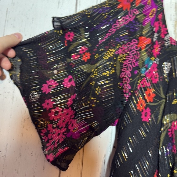 Trina Turk Tiered Ruffle Sheath Black Multicolor Floral Dress Size Small - Picture 3 of 4